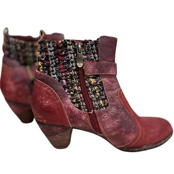 L'Atiste by Spring Step Nancies Burgundy Leather Tweed Ankle Boots Size EU 39 - Picture 7 of 17